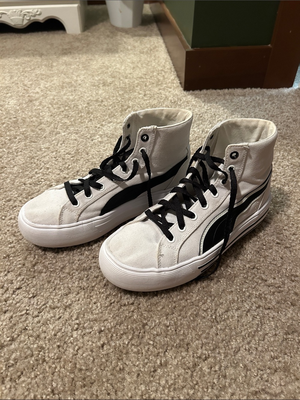 Puma White High-Top Sneakers with Black Accents